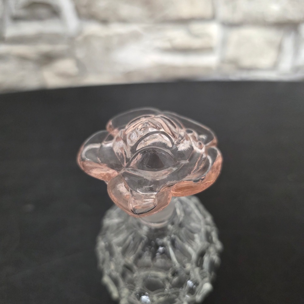 Irice Vintage Glass Perfume Bottle Pink Rose Stopper Extra Silver Dauber Decor - Picture 5 of 12